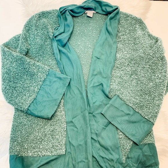 SOFT SURROUNDINGS Lg Cardigan Green Viscose Wool - Picture 1 of 10